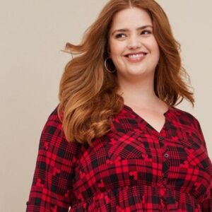 Torrid Disney mini mouse red navy blue plaid long sleeve button down shirt sz 2X